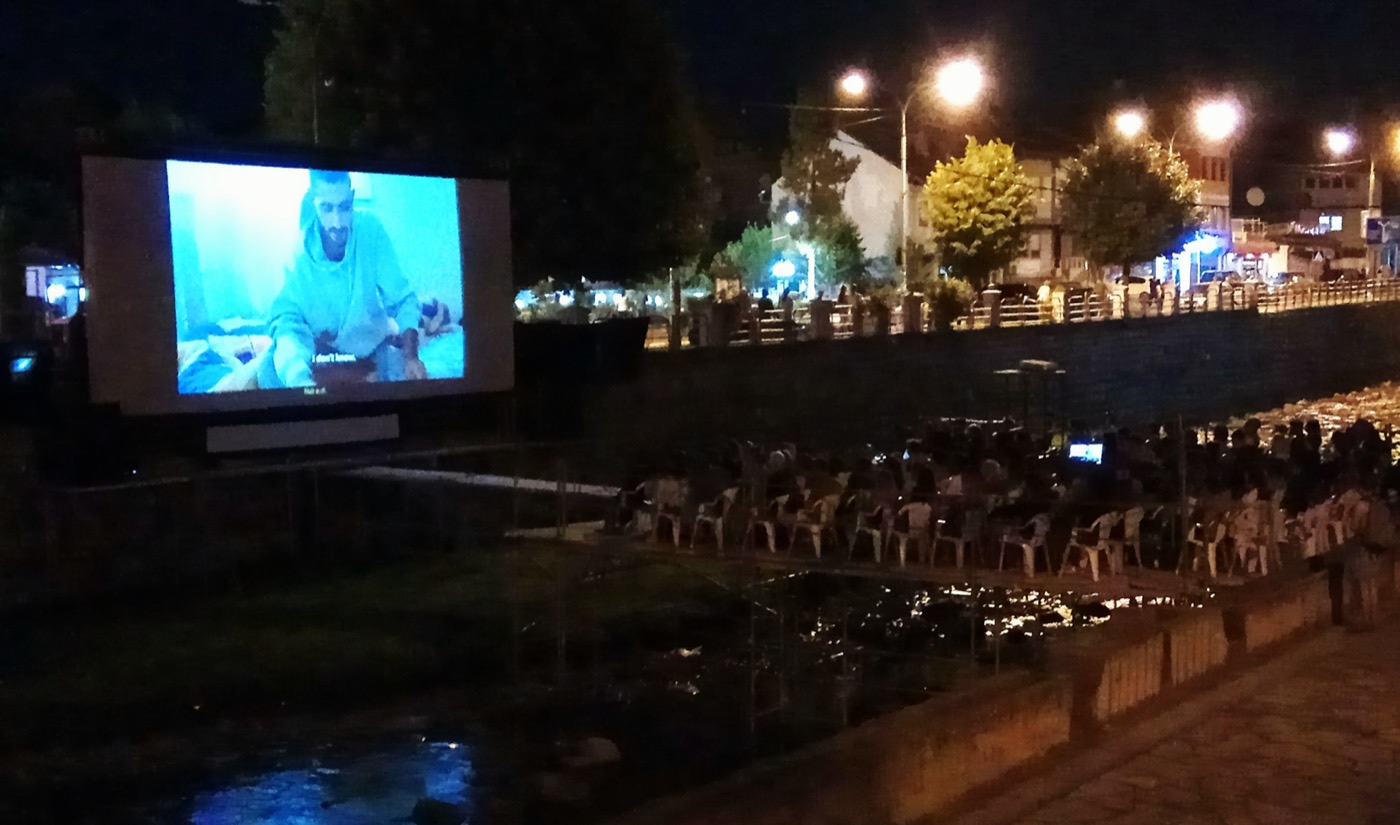 Cinema on the Lumbardhi river, 2017. This year the screens stay in the halls.